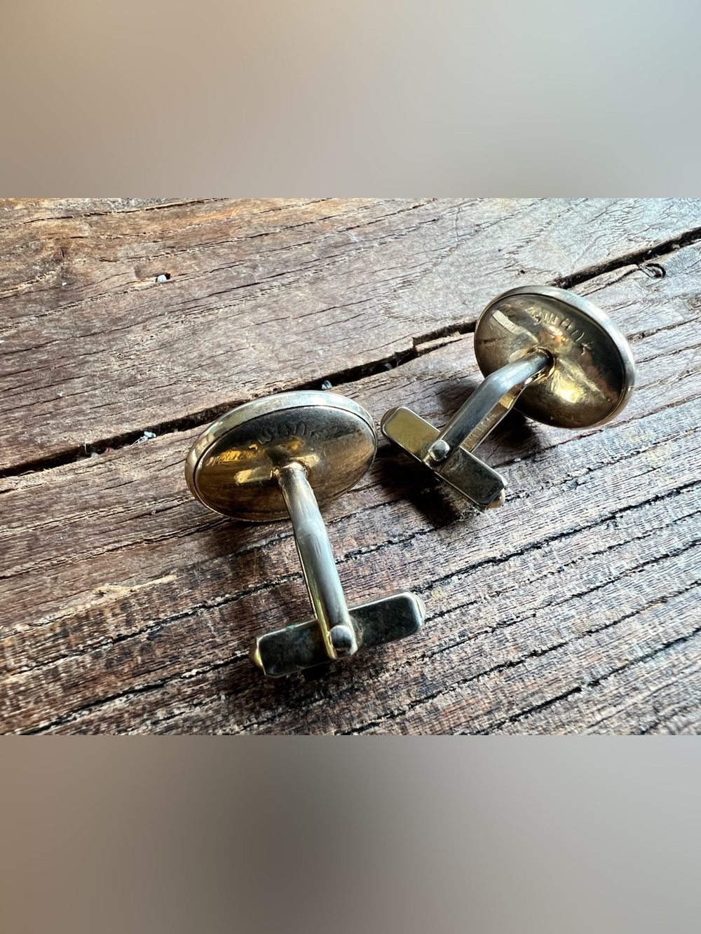 Classic Oval Silver Cufflinks with Black and Blue Inlay - Picture 8 of 8